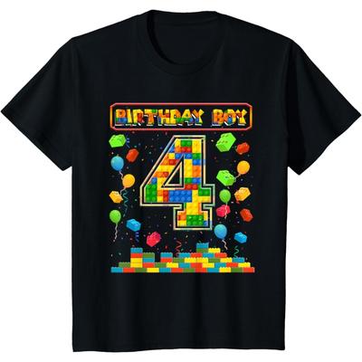 Kids 4 Year Old Building Blocks 4th Birthday Boy T-Shirt(1)