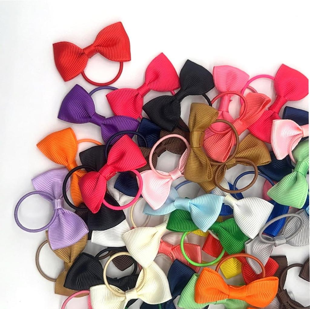 20 Pcs Hair Bows 2 Inch Elastic Rubber Hair Bands Pigtail Ponytail Holders School Hair Accessories for Toddlers Kids Children