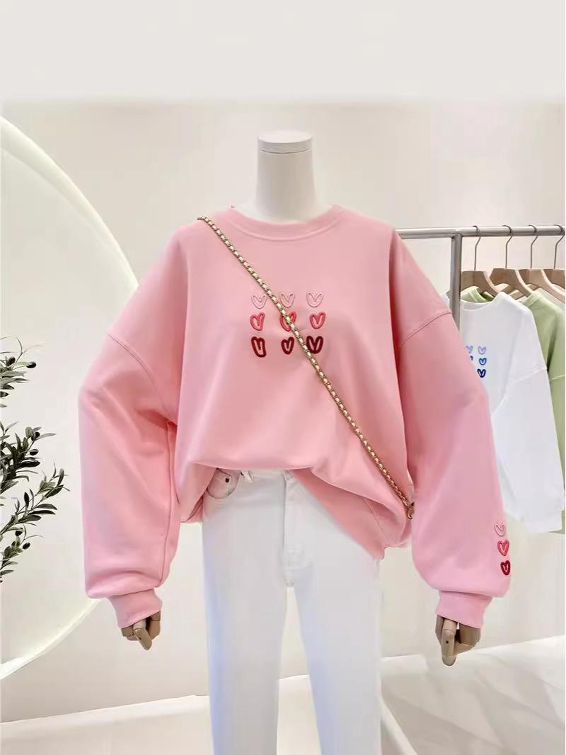 

2024 New Korean Print Love Women s Loose Top for Spring & Autumn M