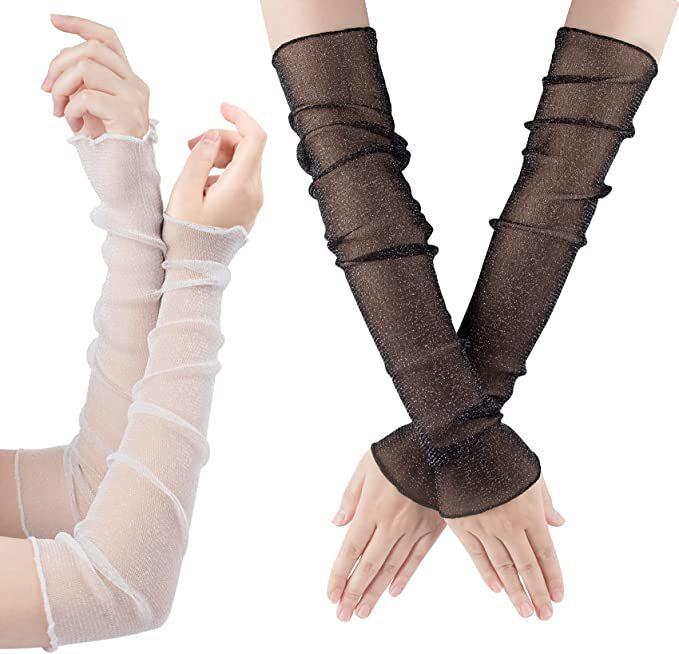 Sheer Mesh Arm Sleeves Sun Protection Gloves for Women