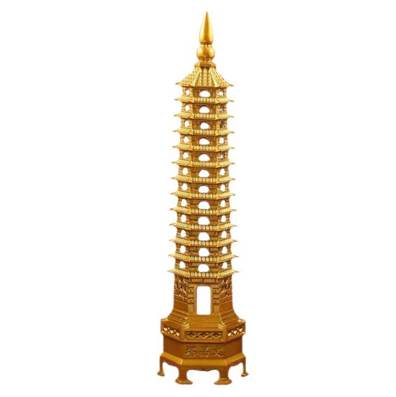 Nine-Story Wenchang Tower Copper Ornament - Chinese Brass Study & Office Décor