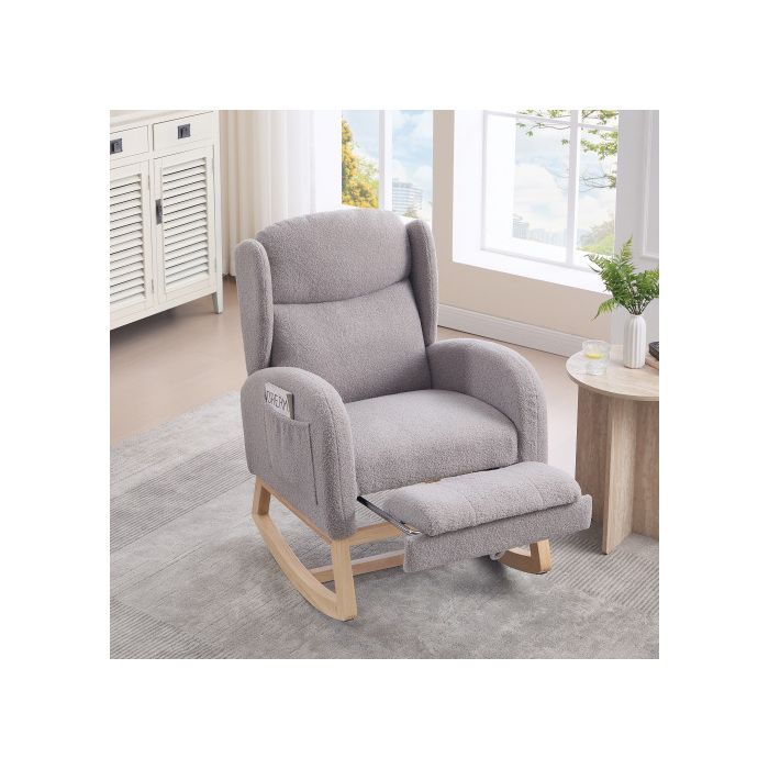 Fauteuil À Structure En Bois Avec Repose-pieds Réglable Et Dossier Haut, Fauteuil Décoratif Pour Chambre À Coucher Et Salon, Gris