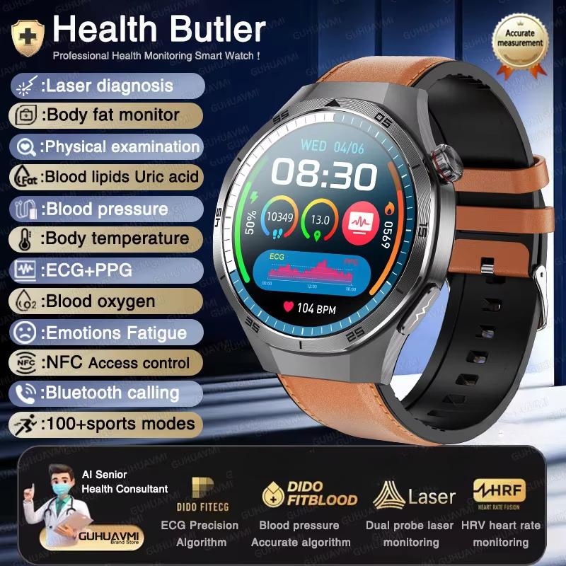 2025 Nové Zdraví Neinvazivní AI Diagnostické Chytré Hodinky EKG TK Pánské Tři Vysoké Kyselina Močová Krevní Tuk Bluetooth Hovor Chytré Hodinky