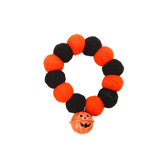 Small Dog Collar for Halloween Pom-Pom Pet Collar, Cute Stretch Cat with Pumpkin Stretchy Bell, Soft Black Orange Pom-Poms Cats Dogs