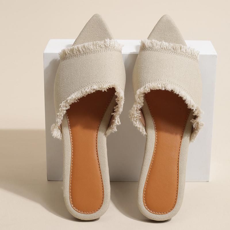 Liyke Summer Fashion Sewing Tassel Women Slippers Outdoor Cozy Casual Flat Bottom Mules Sandals Beach Slides Shoes Zapatos Mujer