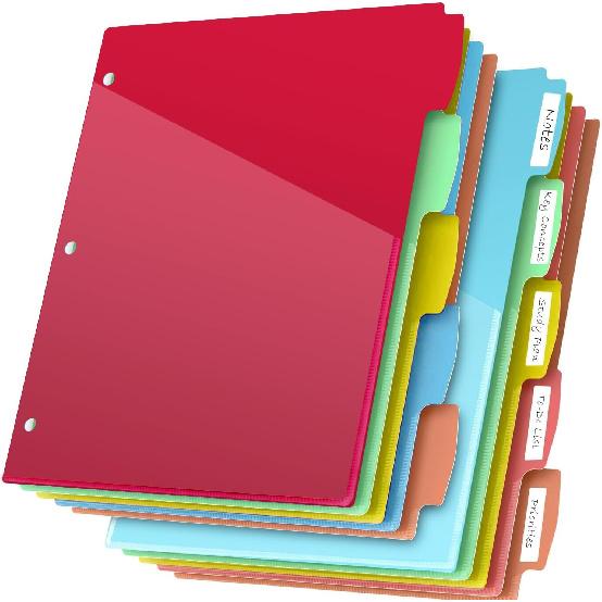 HABGP 10PCS/2 Set 3 Ring Binder Dividers with Tabs, Dividers with Clear Front Pockets for 3 Ring Binder Color Pages, 5 Tab Folder Dividers,Three Colorful 10 Pcs