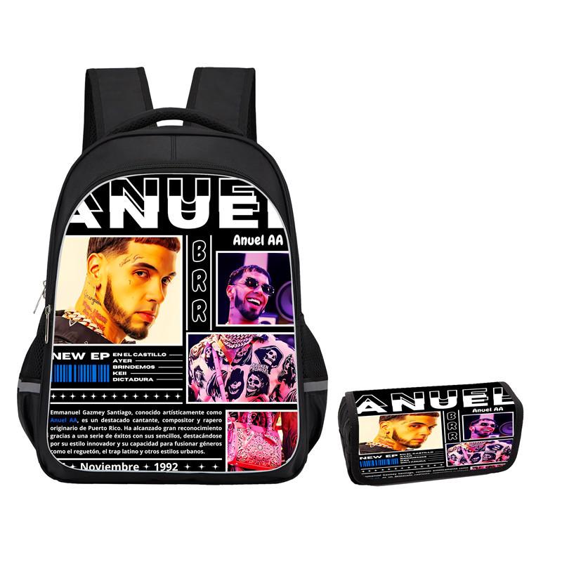 Mochila Anuel Aa para Hombre y Mujer Bolsa Escolar Casual Gran Capacidad Caja de Almacenamiento para Material Escolar Tipo Solapa