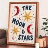 Unique 5D Framed Pearl Painting Kit with Moon and Stars Pattern Sparkling Bead Art Canvas DIY Handmade Craft for Living Room Decor