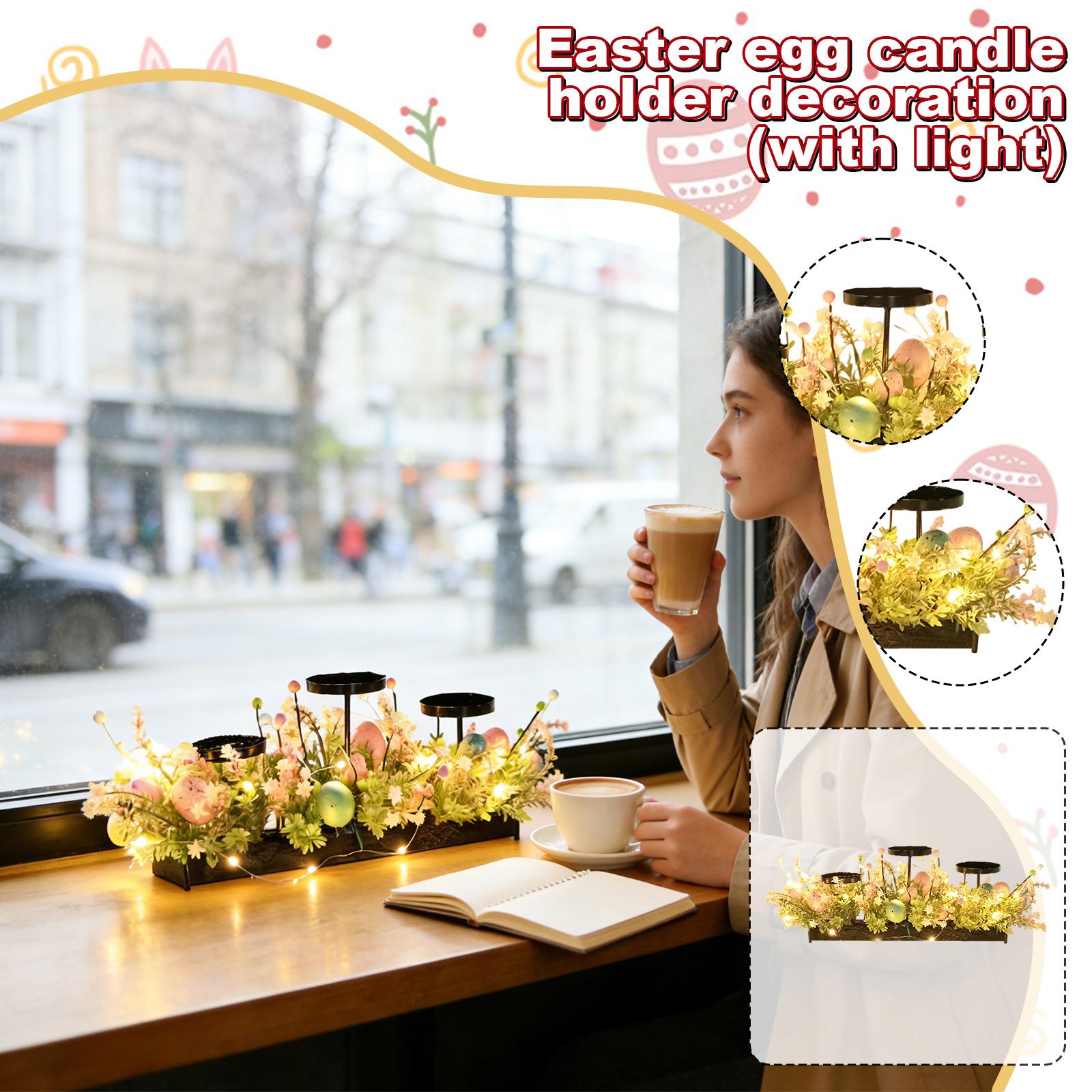 

Пасхальное яйцо, подсвечник, украшение, праздничная центральная композиция для стола, подсвечник с искусственным зеленым растением One Size