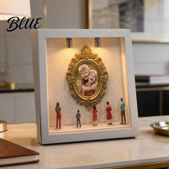 Stylish Home Decor Frame DIY Mini Museum Silhouette Box with LED Light Kit Customizable 5 Figurines And 1 Personalized Photo Display Case for Wedding