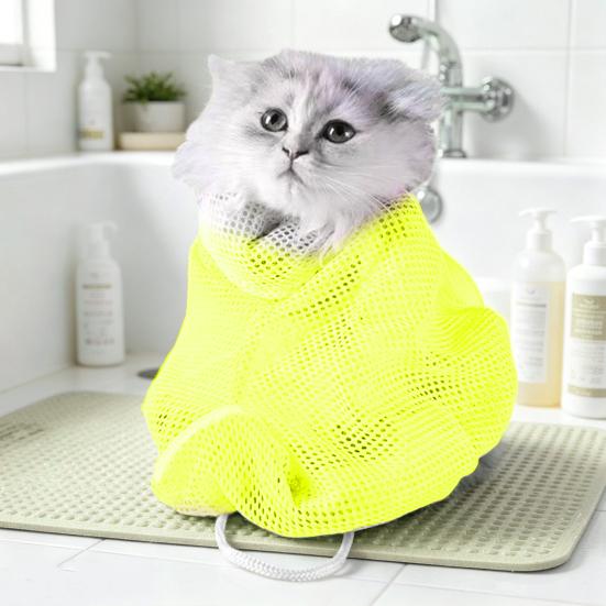 Cat Grooming Bag Pet Grooming Restraint Bag with Zipper Adjustable Drawstring Breathable Mesh Bag for Safe Nail Trimming Grooming Pet Care