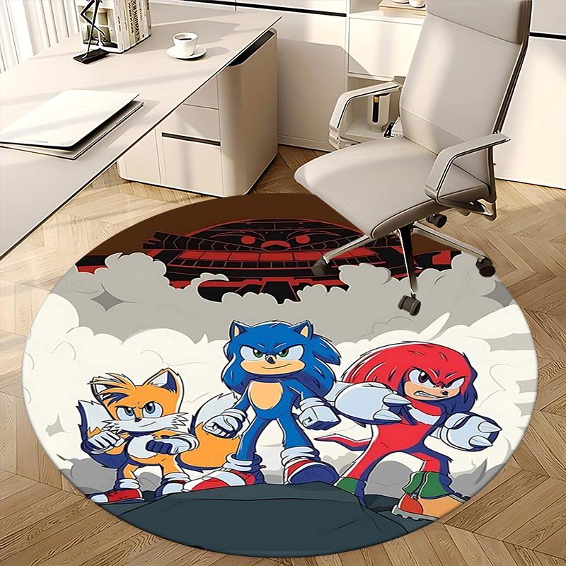 1 Stück Sonic the Hedgehog Anime Cartoon Design Runder Teppich Bürostuhlmatte, Rutschfester Teppich für Heimdekoration, Wohnzimmer, Schlafzimmer, Spielzimmer