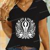 Women's Yoga Floral Shirt Design Graphic Short Sleeve Tee Casual Yoga Lover Gift V-neck Woman T-shirts Yoga Gifts Apparel Tops