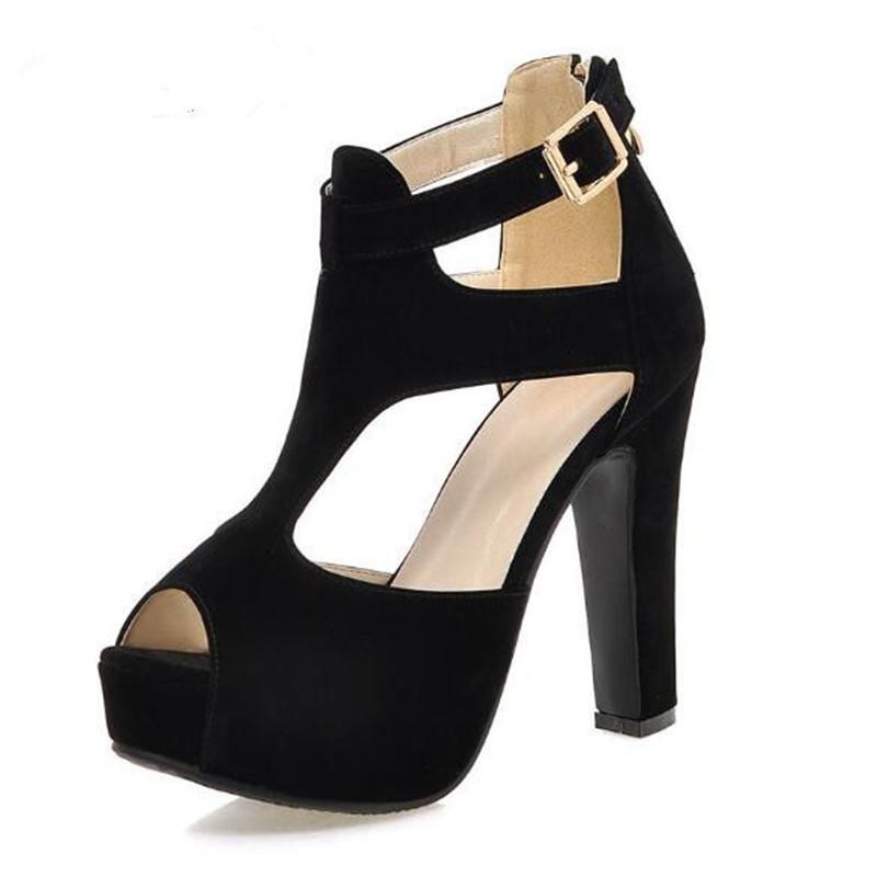 Casual Women Platform Sandals Suede 12cm High Chunky Heel Summer Buckle Zipper Wedding Party Shoes Peep Toe Ladies Sandals