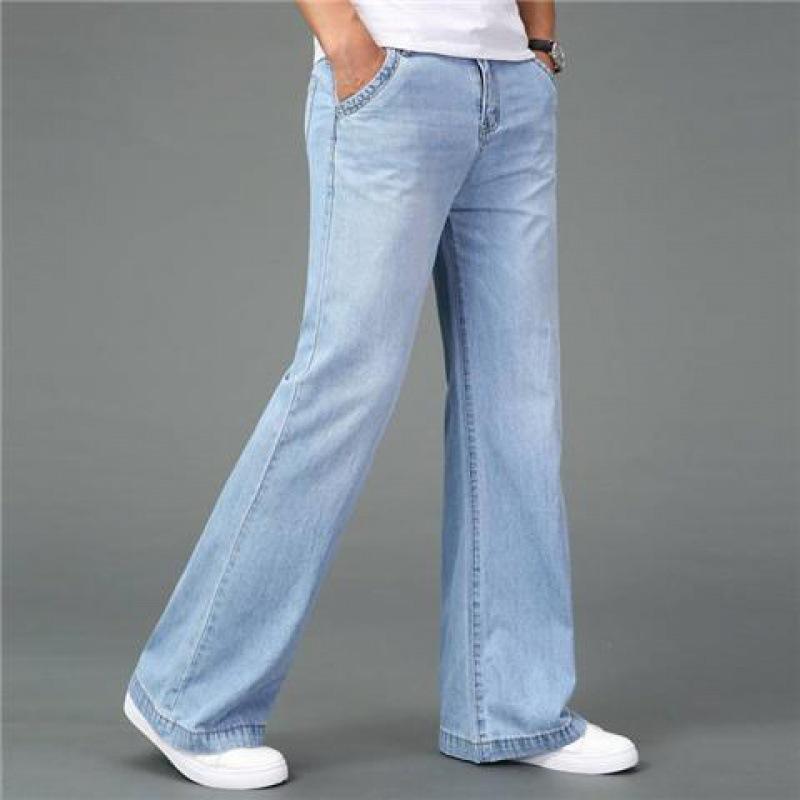 Мужские весенне-летние облегающие свободные прямые брюки, широкие расклешенные брюки, повседневные джинсы 26