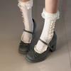 Sweet Bow High Heel Not Tired Feet Mary Jane Shoes Women's 2026 Spring New French Lace Small Leather Shoes