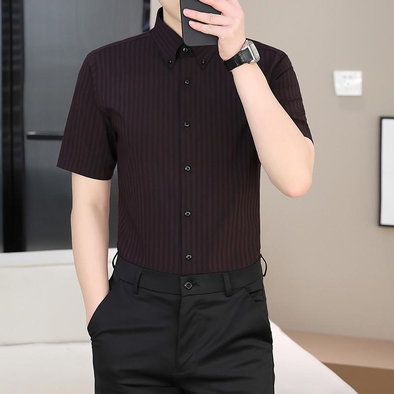 

Winter Three Treasures Professional Striped Shirt - Light Business Casual, Large Collar with Tie Clip, Short Sleeve (Summer Edition) XL