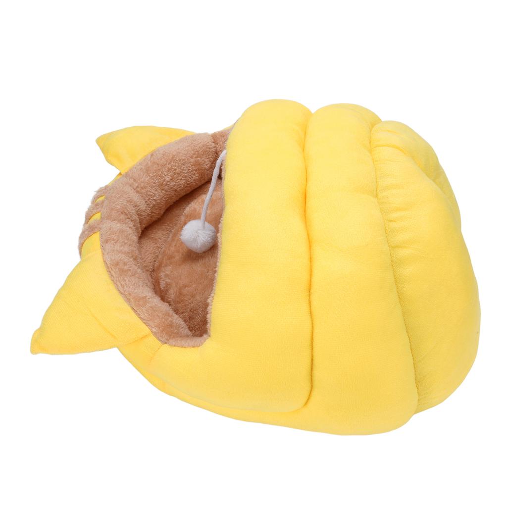 Cat Cave Semi Enclosed Warm Pet Bed Detachable Cartoon Animal House for Autumn and Winter Yellow