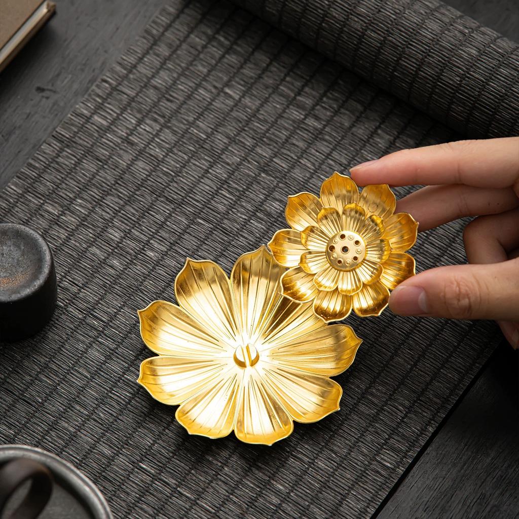 Buddhism Lotus Line Incense Alloy Incense Burner Stick Holder Plate Sandalwood Coil Base Temples Yoga Studios Home Decoration
