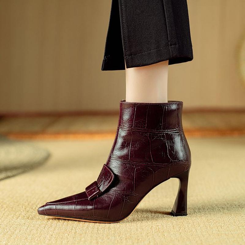 Fashion NEW Autumn Women Boots Pointed Toe High Heel Shoes Split Leather Shoes for Women Elegant Modern Boots Daily Shoes Zipper Boots