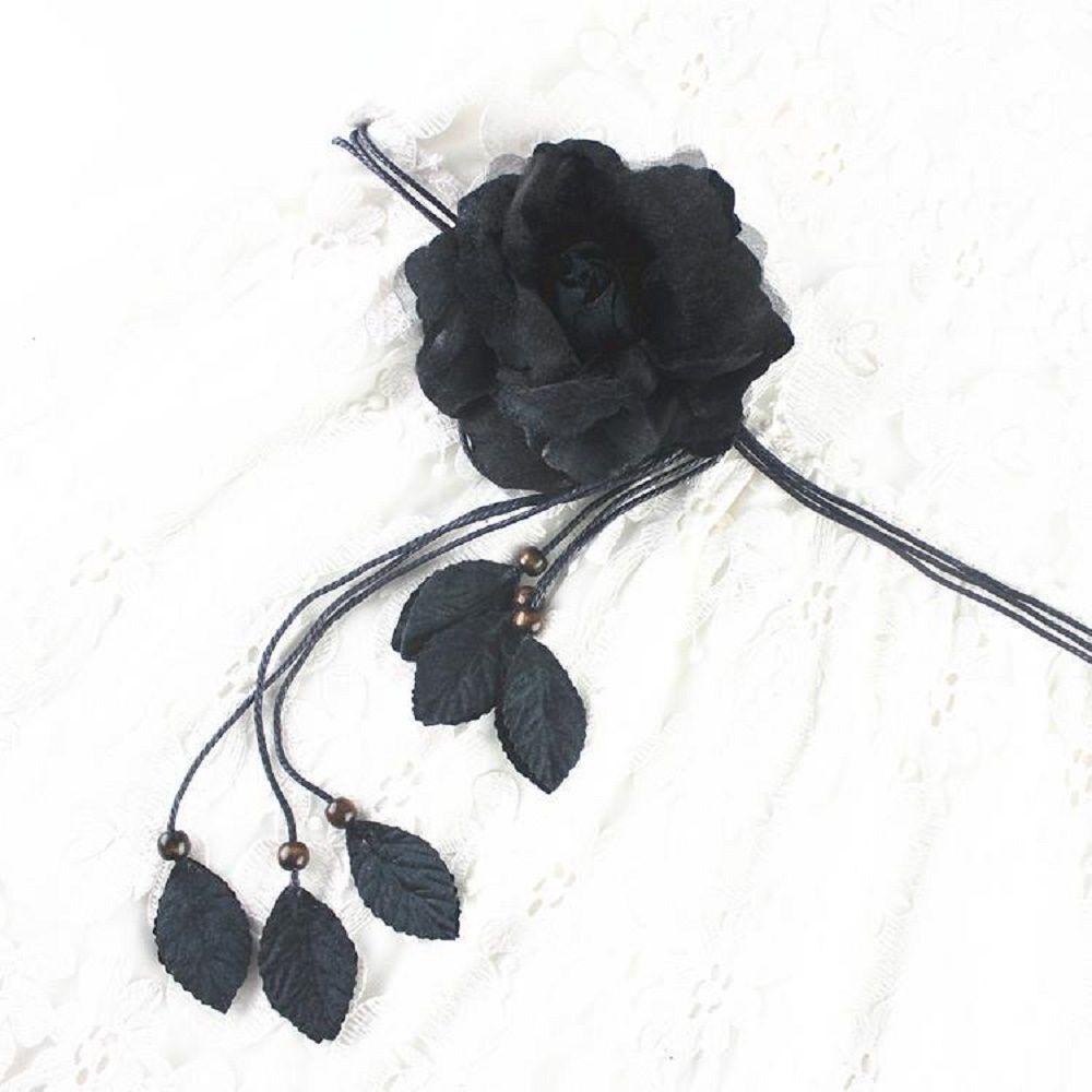 Women Elegant Big Flower Dress Decorated Tassle Chiffon Waistband Waist Chain Belts Waist Rope
