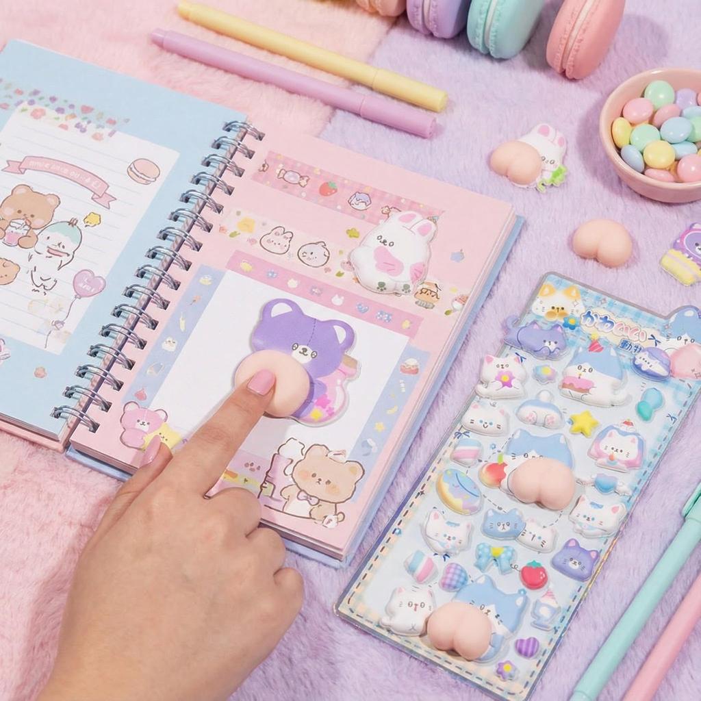 Squishy Butt Stickers of Cute Animal Character 3D Reward Stickers for Sticker Water Bottle Decor (Set 4) Stickers, Girls, Planner, Book, Notebook,