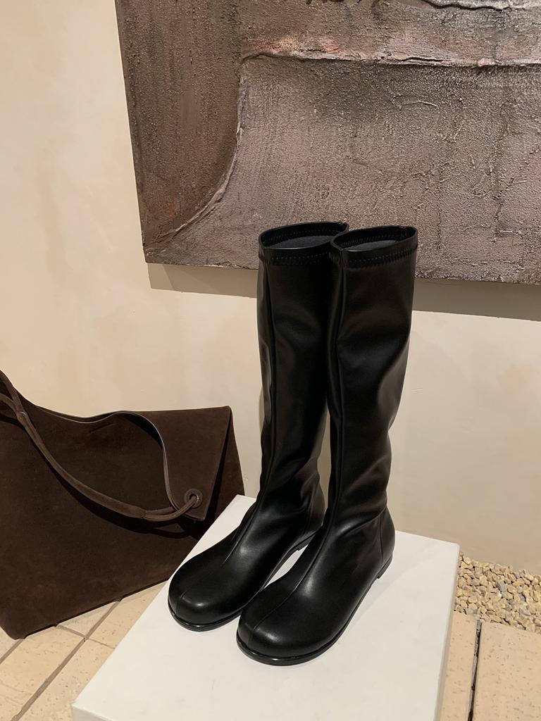 Super soft lambskin~ inner height increase 4cm elastic boots women's thin boots flat bottom thin but knee high boots long boots
