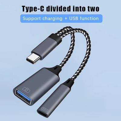 Câble USB C OTG Adaptateur de téléphone 2 en 1 Type C vers USB A Adaptateur avec port de charge PD pour Samsung Huawei Xiaomi Téléphone Ordinateur portable Tablette
