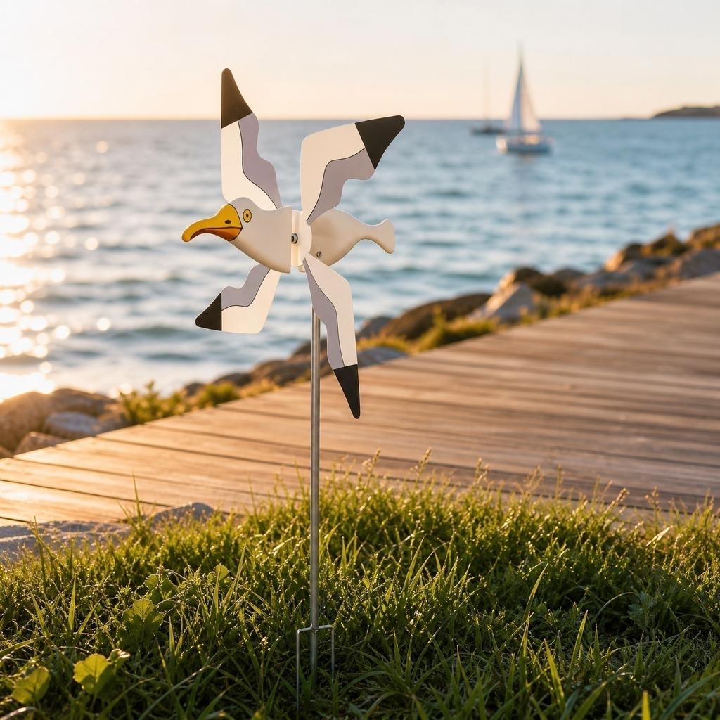 Outdoor Decorative Seagull Wind Spinner Garden Stake with Rotating Blades for Yard Lawn Patio Decoration and Wind Indicator