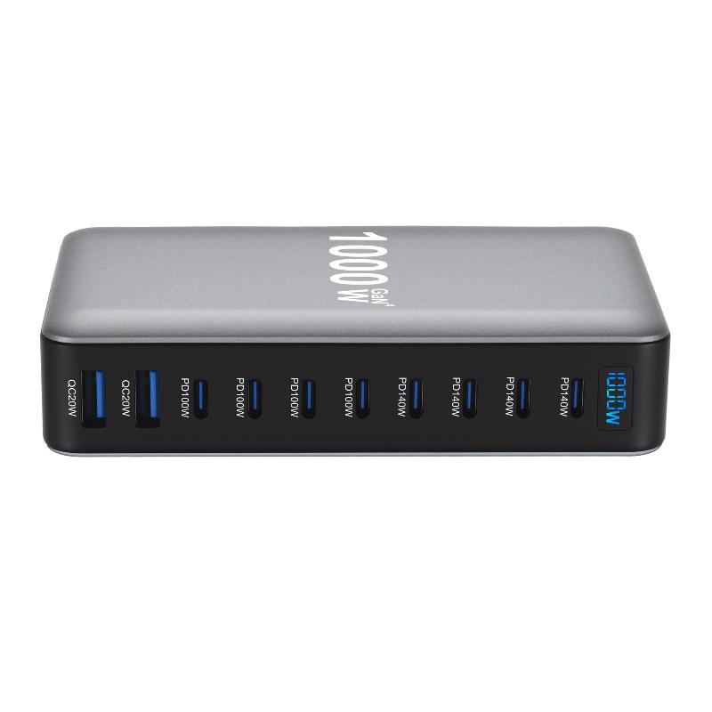 1000W GaN Multi-USB-Ladestation 10-Port-Hub Typ-C-Ladegerät PD-Schnellladestation Schreibtischladegerät für iPhone Xiaomi