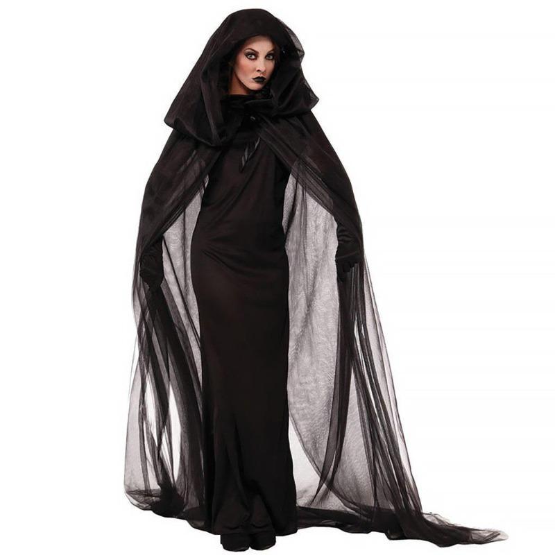 Halloween costume black cape ghost bride vampire bad witch fashion