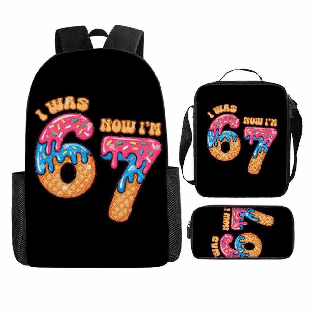 Luxury Popular Cool Novelty 67 six seven 3D Print 3pcs/Set pupil School Bags Laptop Daypack Backpack Lunch bag Pencil Case