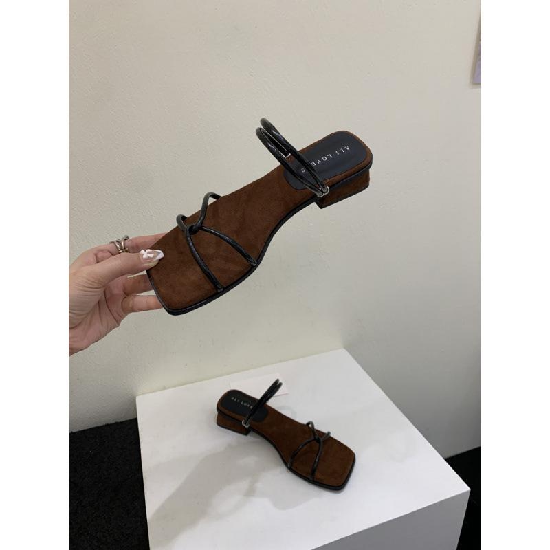 

Шлепанцы на грубом каблуке с перекрестными ремешками, женская летняя обувь 2025, новый темперамент, красивые сандалии для двух способов носки, французские серебристые сандалии 35 чёрный