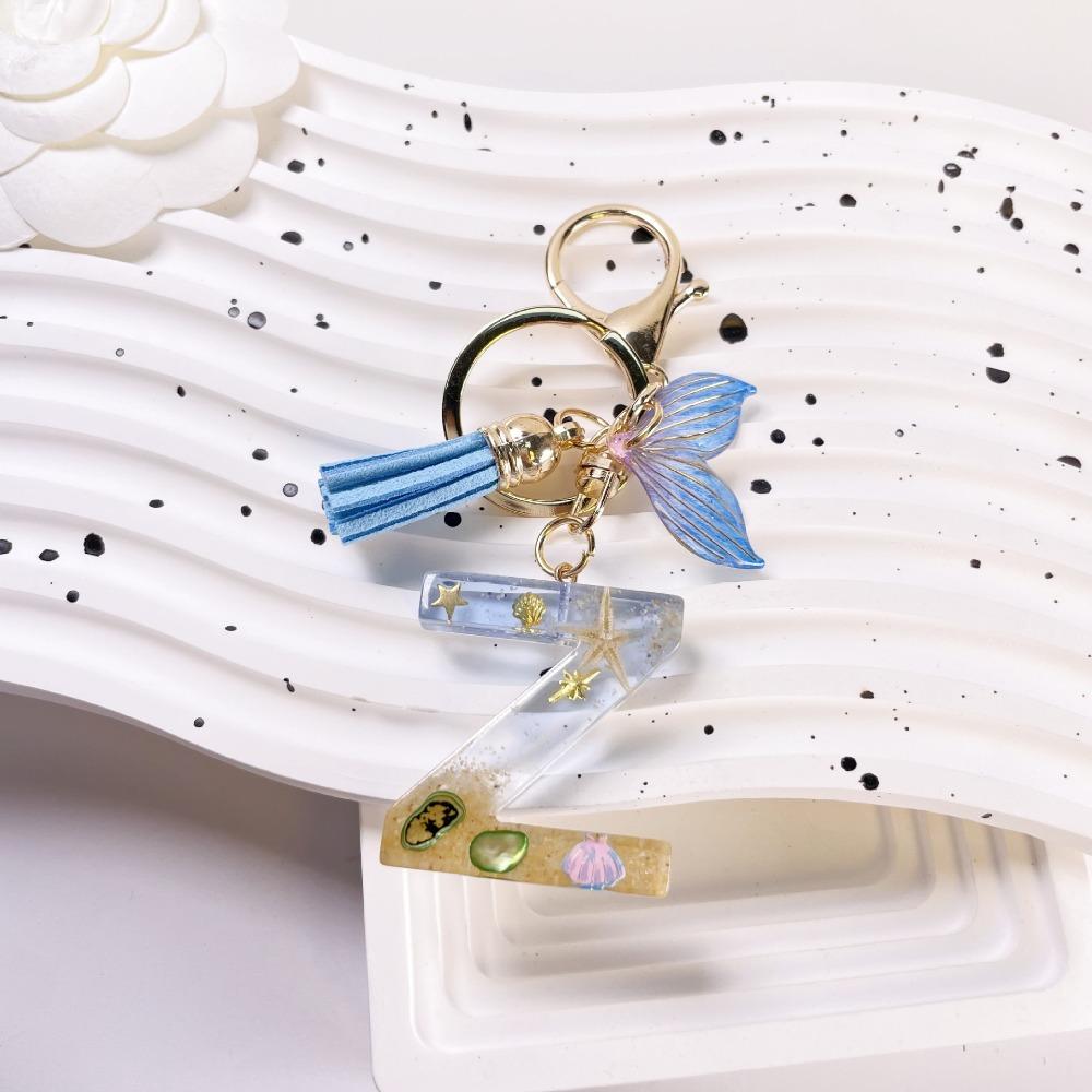 Blue Tassel Blue Ocean Letter Keychain 26 Letters 26 Letter Keychain  Handbag Decor