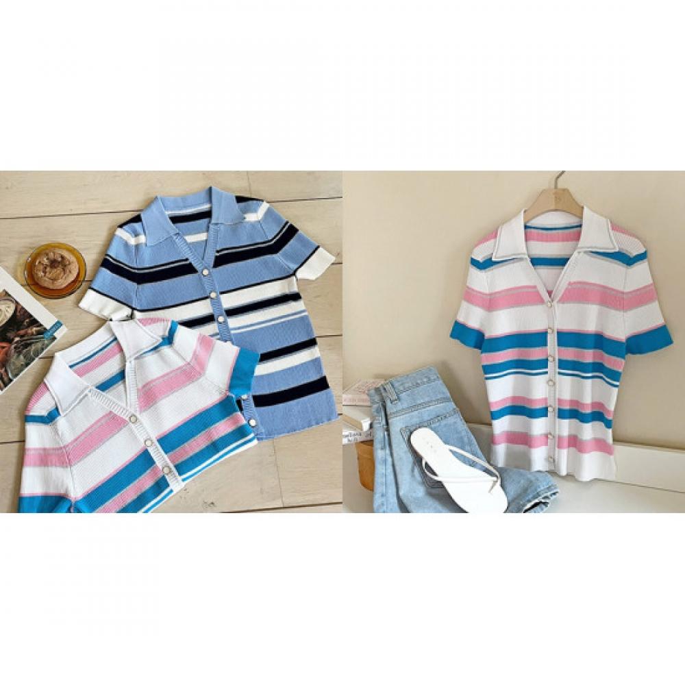 Shop Slim Fit Color Stripe Short Sleeve Knit Cardigan Ivory Bong Wcd 3412