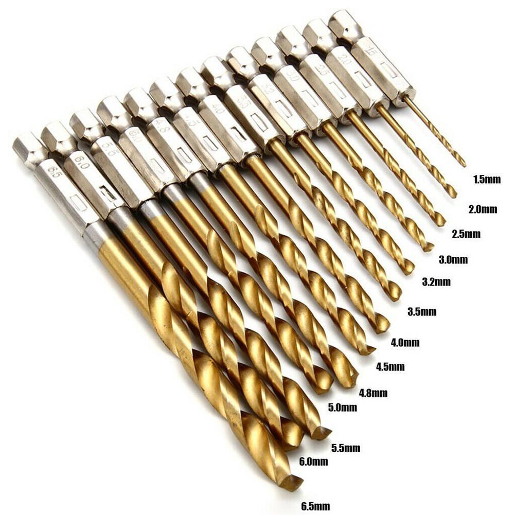13pcs HSS High Steel Drill Bit Set Hex Shank Bits 1.5mm-6.5mm