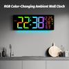 LED Remote Control Digital Wall Clock with RGB Ambient Light Dual Alarms Calendar Brightness Adjustable Wall Lamp for Home Decor