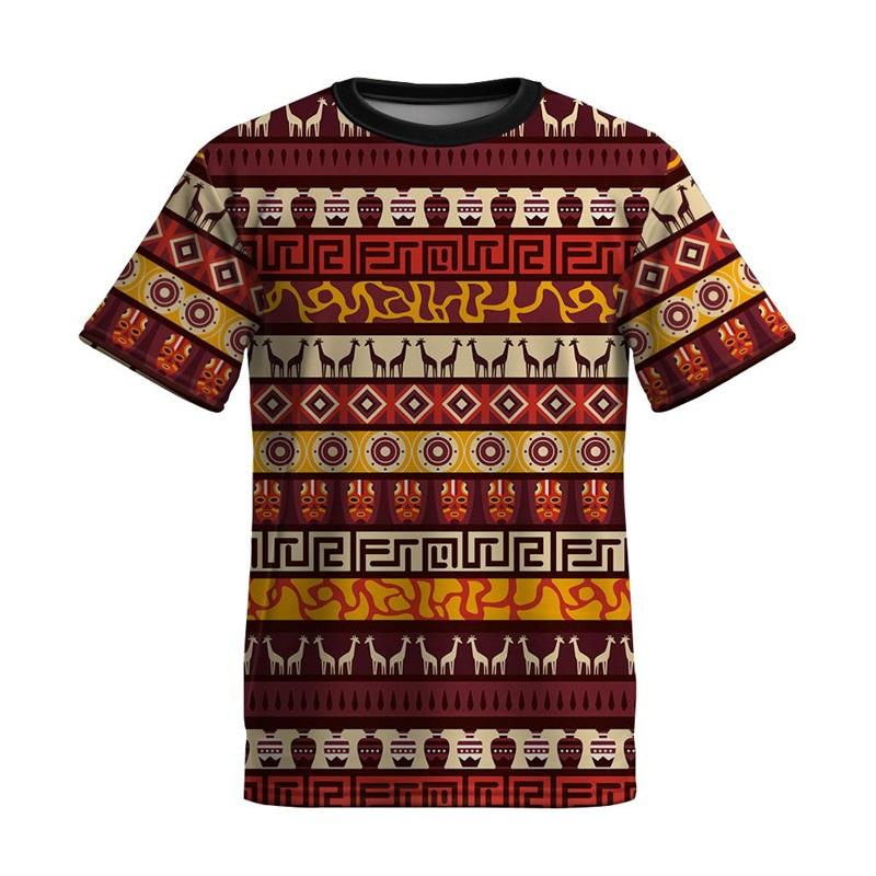 Full Print Ethnic Totem Tshirt For Men Short Sleeve Summer O-neck Casual Tshirts Clothes Fashion Daily New In Tees Top