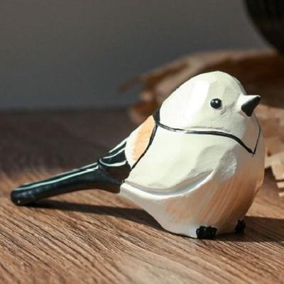 Cute Fat Chirp Bird Ornament Vintage Rustic Bird Statue Handmade Resin Crafts Long-tailed Tit Figurine Garden Decor