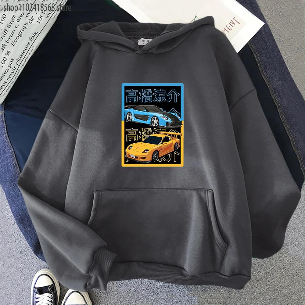 Japanese Anime AE86 Hoodie Initial D Graphic Sweatshirt Men O-Neck Long Sleeves Fashion Casual Drift Racing Women Clothing