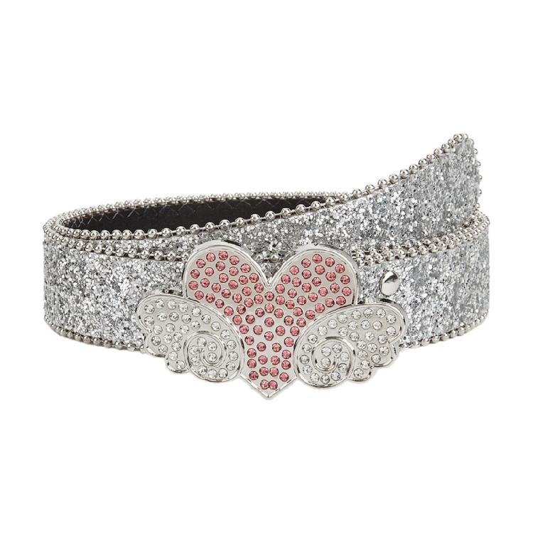 

Eye Catching Waist Belt Diamond Heart&Wing Buckle PU Belt for Woman Jeans Dress срібний