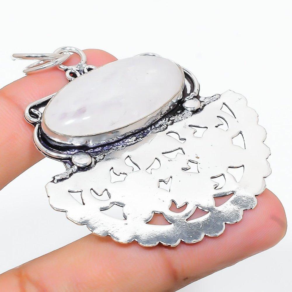 Natürlicher Regenbogen-Mondstein-Edelstein-Anhänger aus 925er Sterlingsilber, 6,5 cm, p6R68