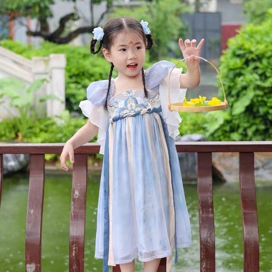 Autumn Hanfu Dress: Children s Tang Suit with Embroidery & Prints 110 with bow
