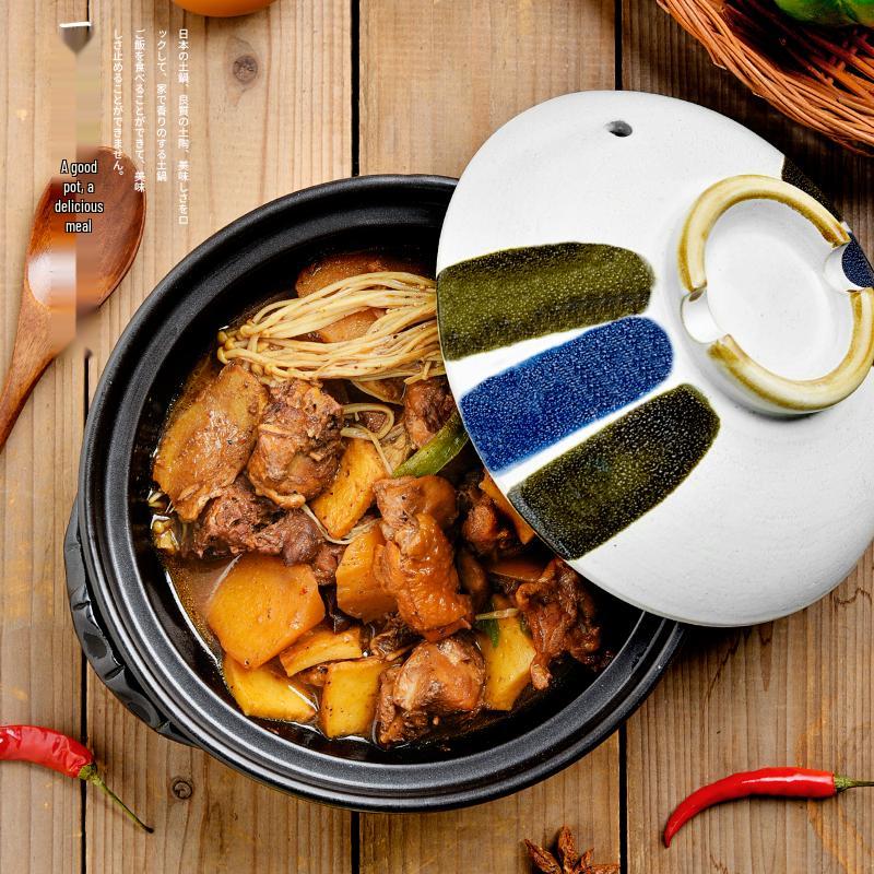 Japanse Keramische Kleipot: Multi-Use Stoofpot, Rijstkoker, Gas- en Inductiekookplaat - Kleine Maat Steen en Platte Pan voor Soepen.