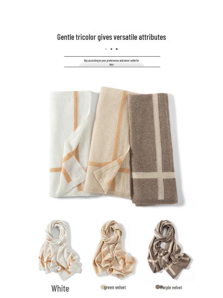 Color Block Cashmere Knit Scarf & Shawl: Warm, Versatile Neck Protection for Men & Women