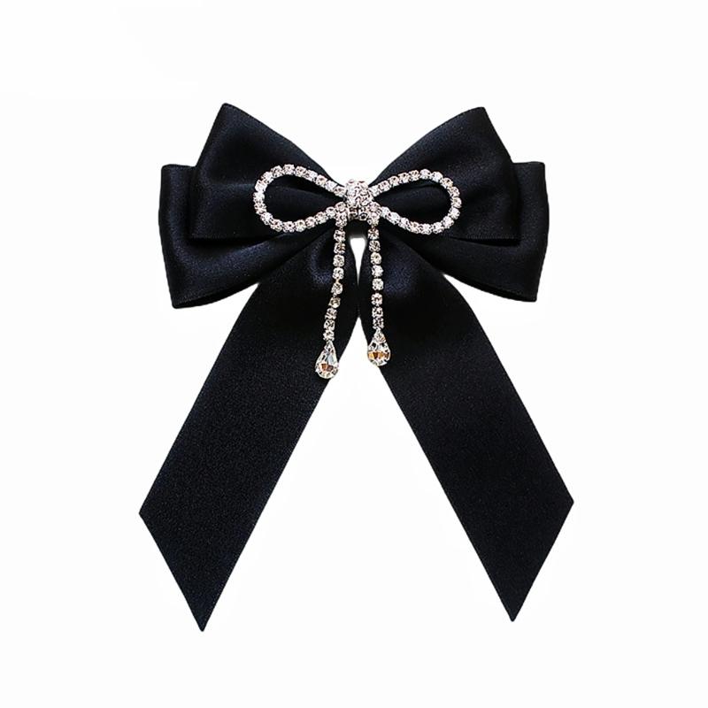 

Vintage Ribbon Bows Tie Brooch Pin for Women and Girls Crystal Pearls Uniform Pre Tied Bowknot Corsage Party Accessories