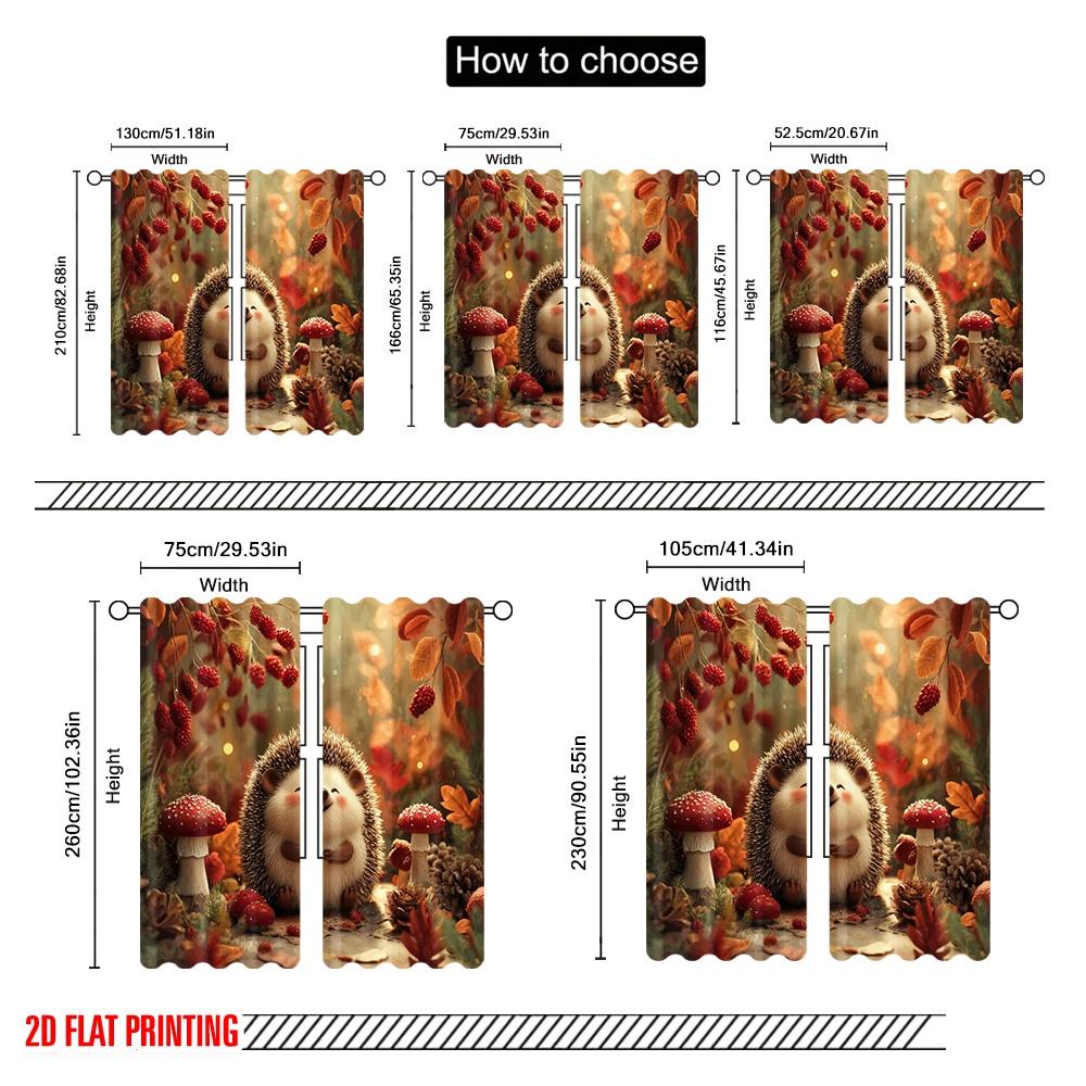 2pcs,2D Plane Printing Contemporary Curtains Happy Hedgehog Versatile Durable Polyester (without Rod) Holiday Perfect for Season