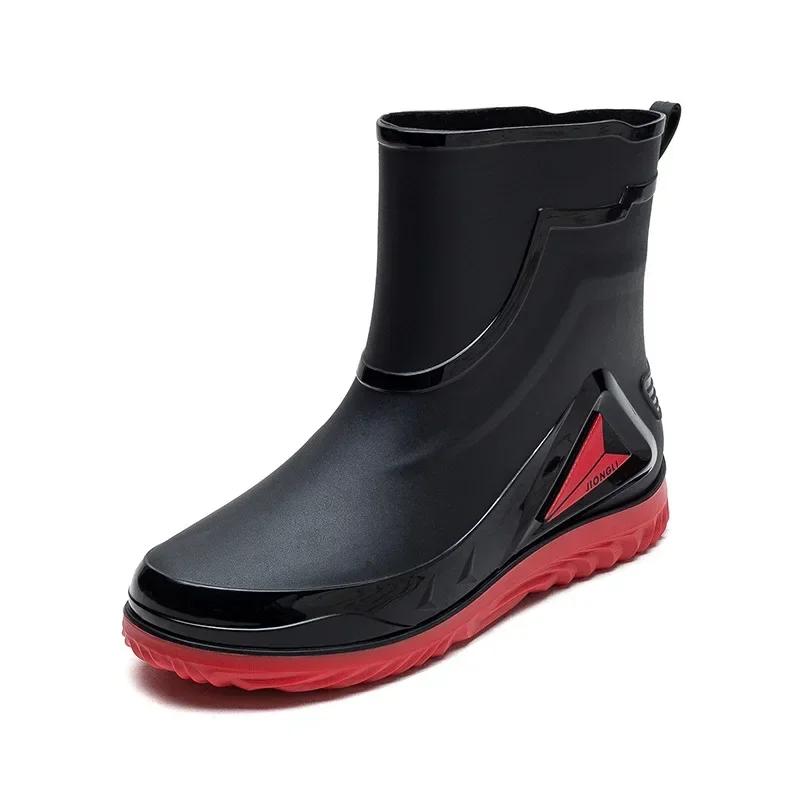 

Fashion Men s Rain Boots Rubber Gumboots Slip on Mid-calf Waterproof Working Boots Comfort Red Non-slip Fishing Shoes for Men 44 червоний