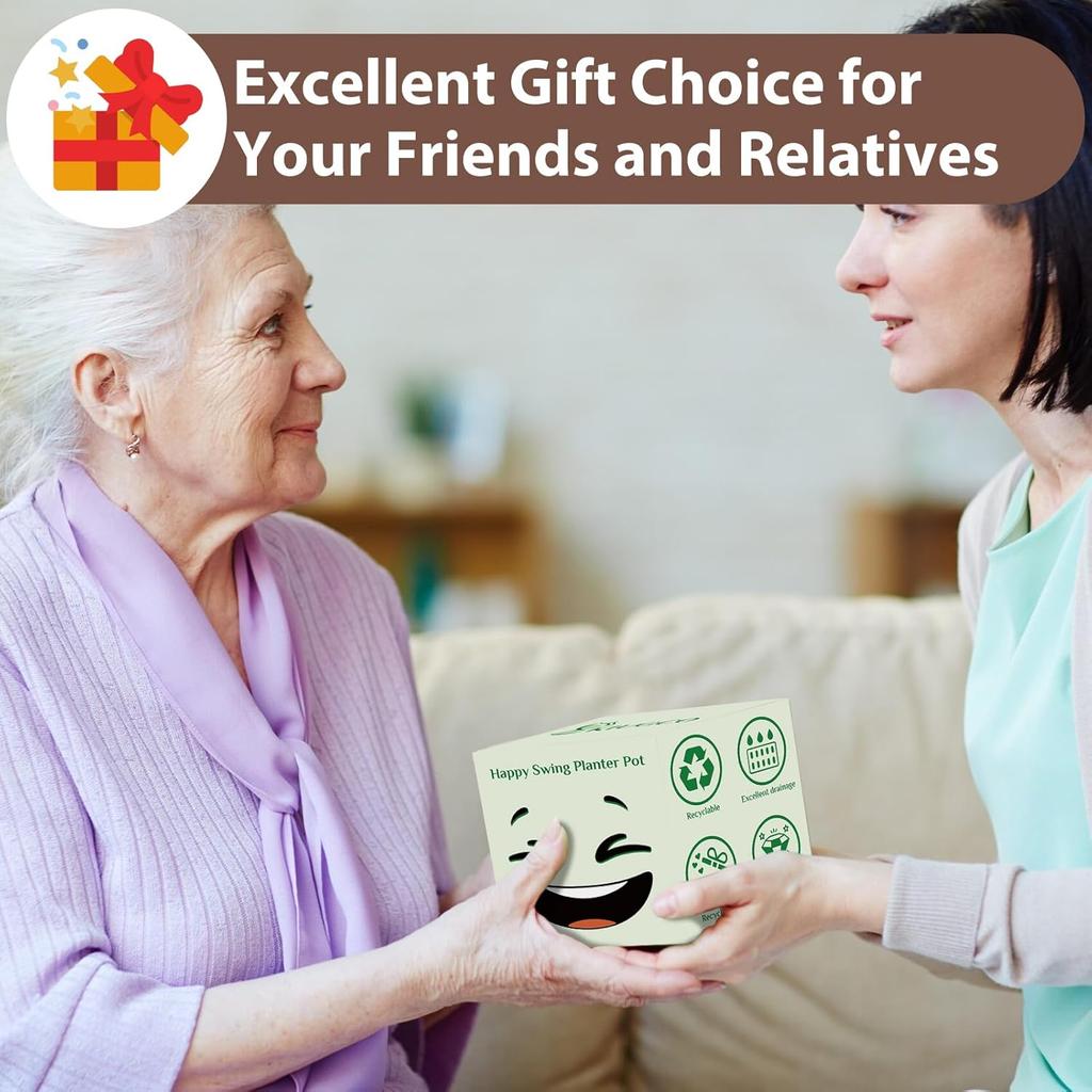 Small Swing Smiley Face Hanging Planter Pot for Indoor Outdoor Plants, Cute Swinging Plant Pot, Hanging Flower Pots, Face Planter Pot Head, Resin