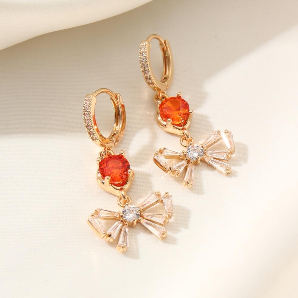 1 Pair Fashion Bow Dangle Earrings for Women Cubic Zirconia Earring Jewelry Christmas Party Accessories